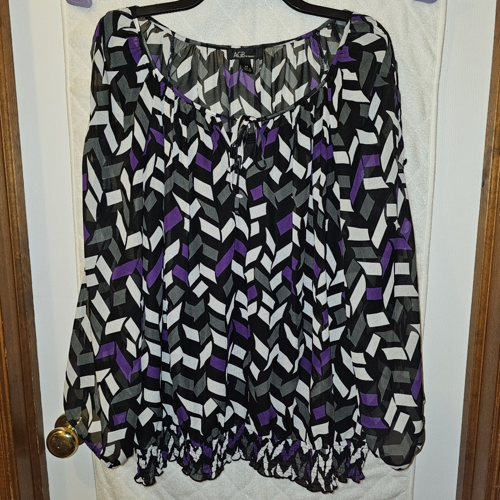 3x AGB Geometric Sheer Pullover Top - Black, Gray, and Purple
